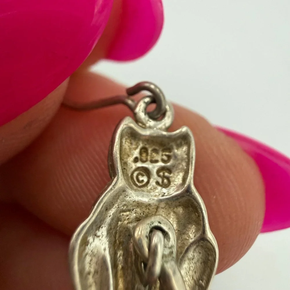 Unbranded Sterling Silver Cat Earrings OS Silver Whimsigoth Boho Feline Dangles‎